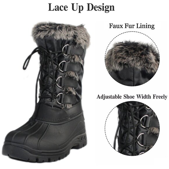 Women's Mid Calf Snow Boots Faux Fur Lined Winter Shoes Gift - Picture 2 of 5